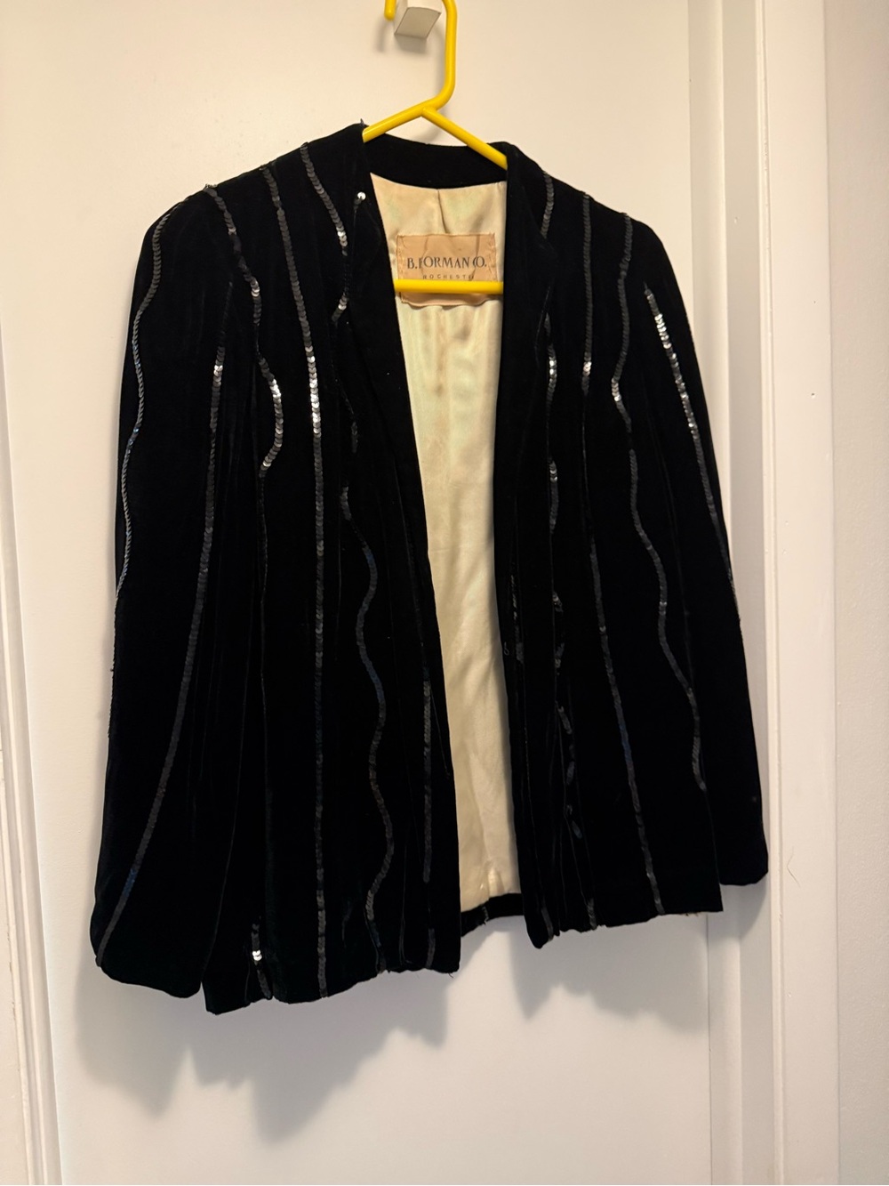 Vintage Black Velvet Sequin-Striped Women's Jacket size small